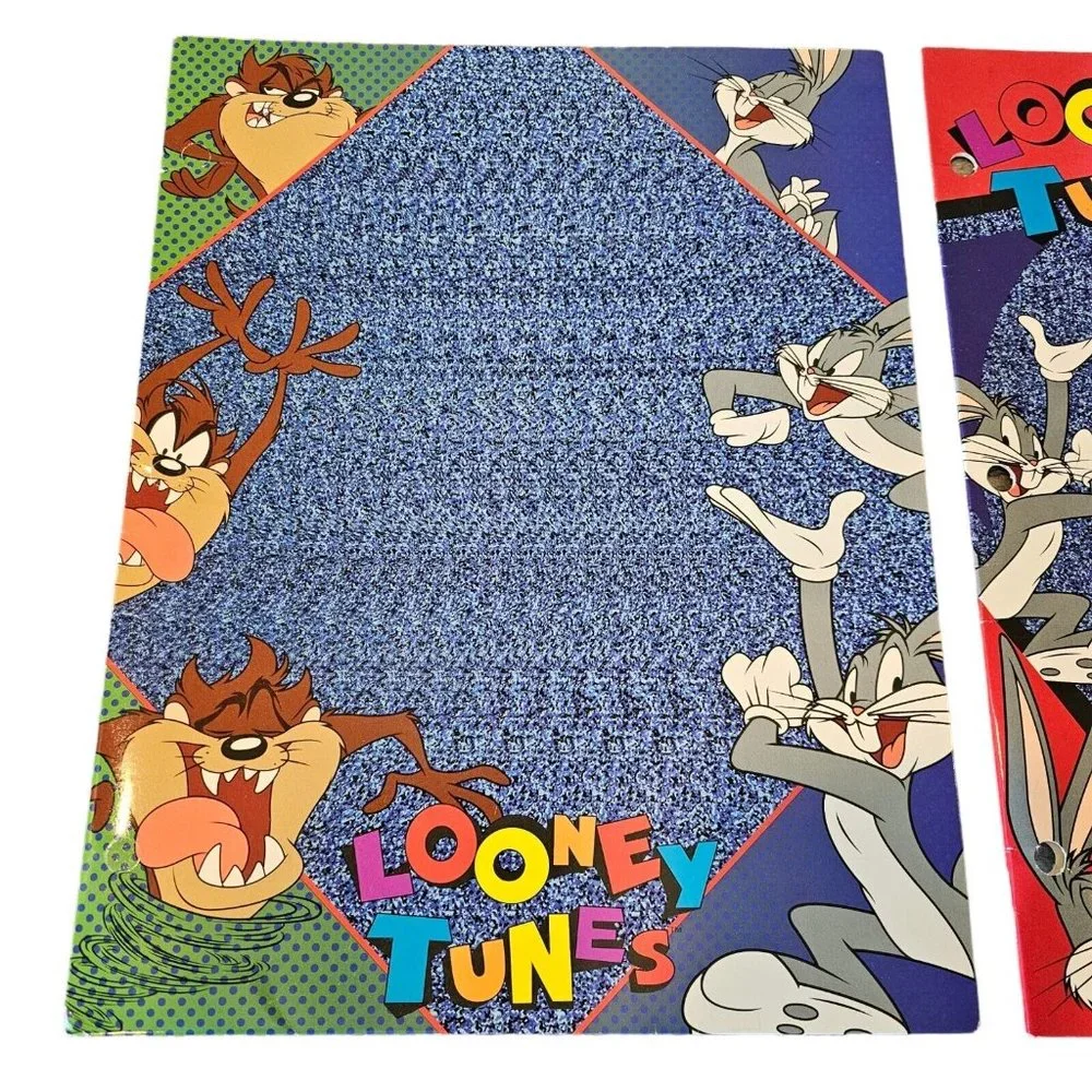 Vintage‎ 90s Looney Tunes Bugs Bunny Taz 3D Magic Illusion Set Of 2 Blue Folders